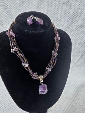 Handmade multi strand amethyst necklace & matching earrings